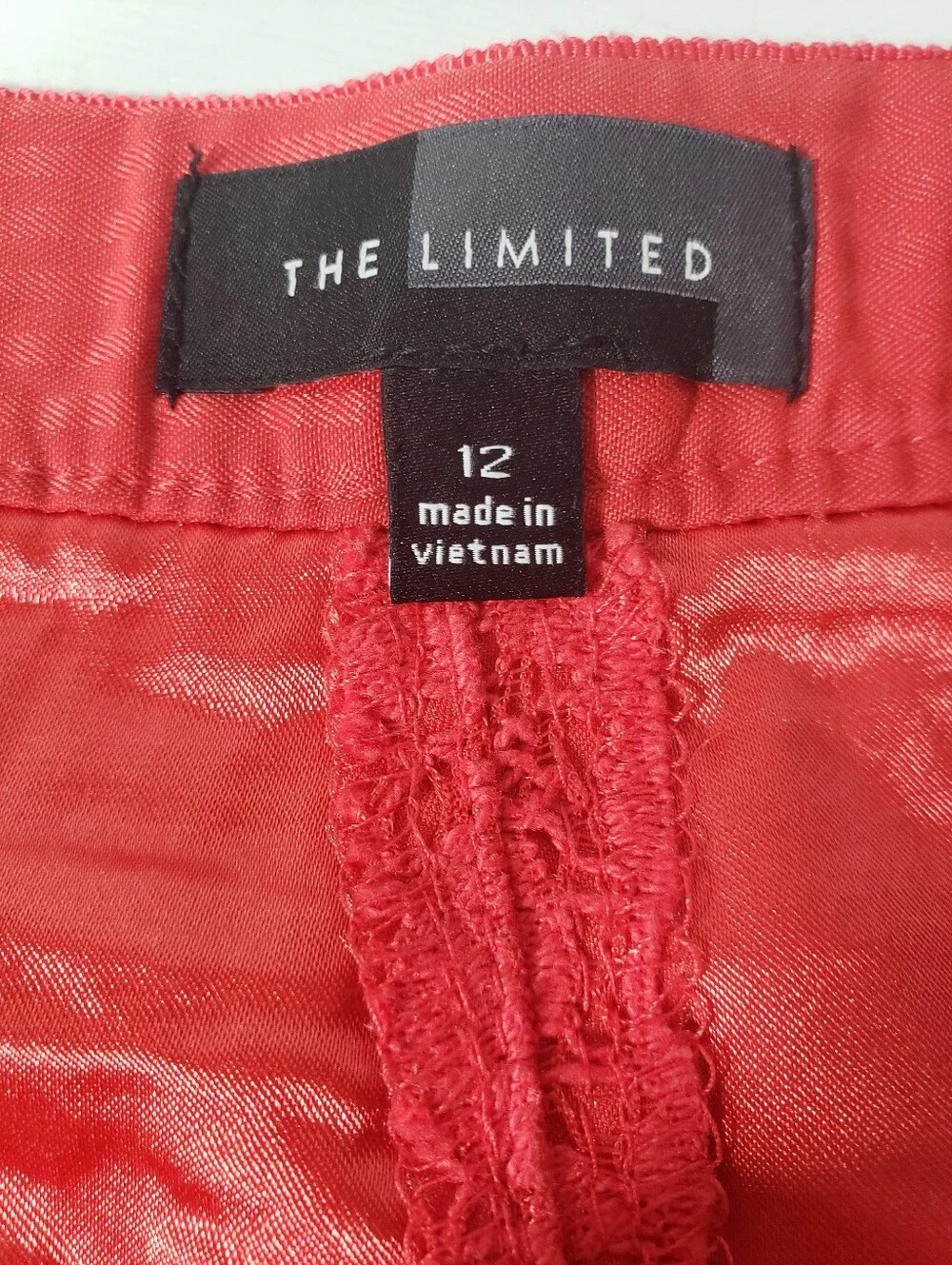 Vintage The Limited Crochet Lace Pencil Skirt 12 Coral Red Office Siren Date Fal